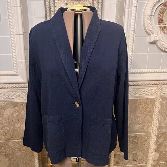 Wonderly. Sz XL. Navy Unlined Textured One Button Jacket w Pockets. B118 - Picture 3 of 4